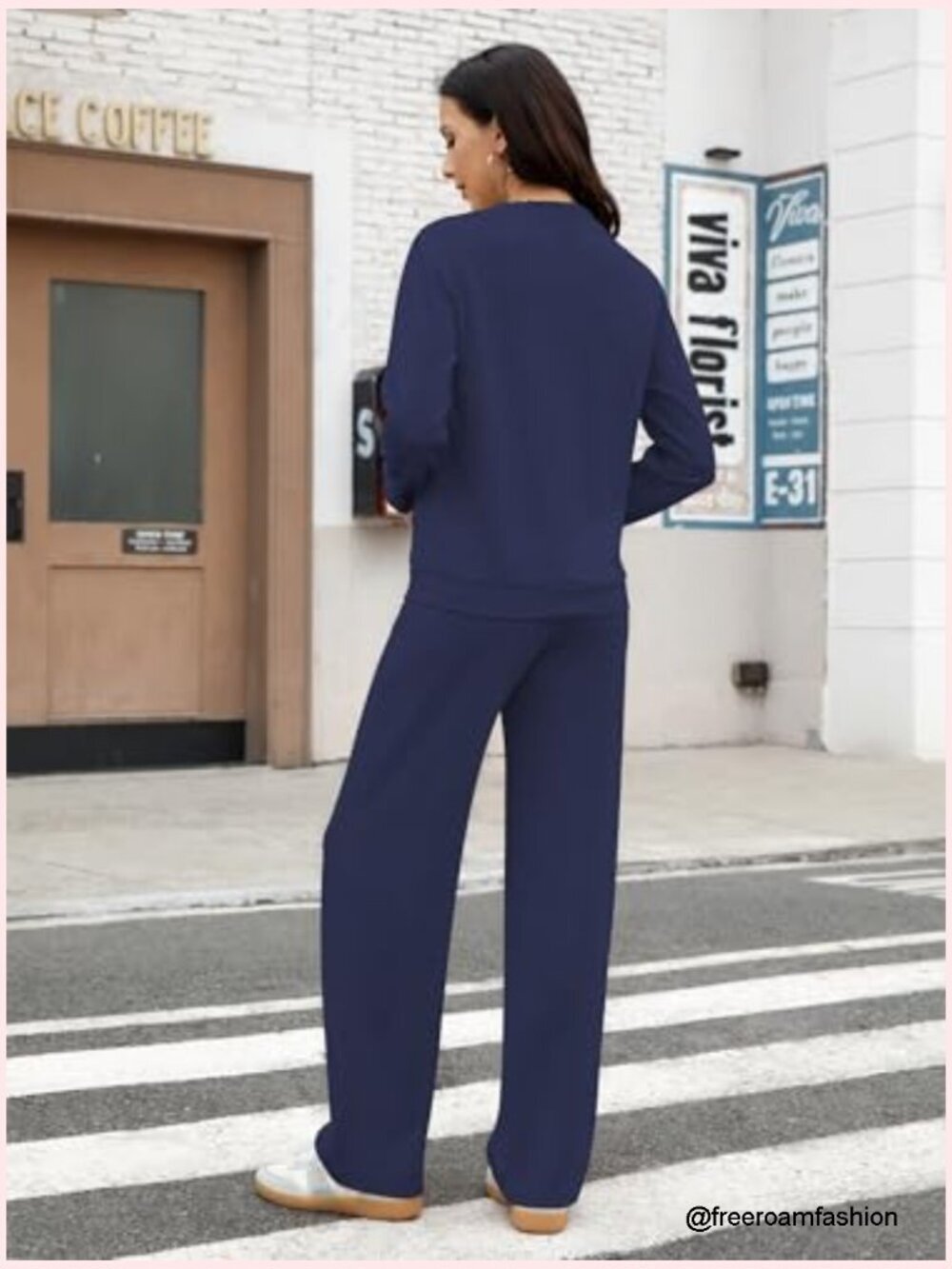 Boat Neck Sweatshirt Wide Leg Sweatpants Travel Loungeset - Picture 6 of 7